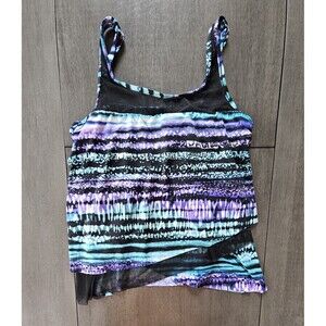 MIRACLESUIT MIRAGE TANKINI SWIM TOP SZ 10 UNDERWIRE SWIMSUIT BLACK STRIPE